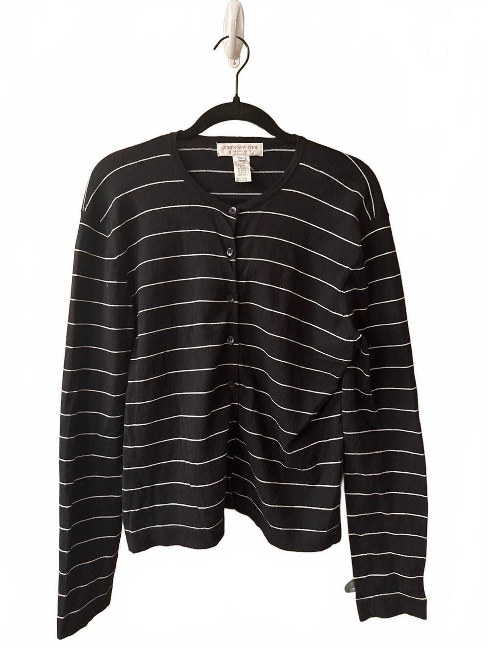 Vintage Jones New York  Striped Long Sleeve Button-Up Cardigan Sweater
